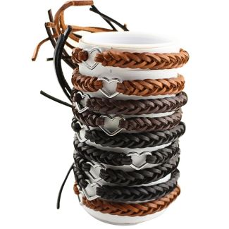 Wholesale Leather Bracelet - Heart Design A (12 Pieces)