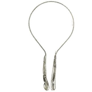 Silver Diamante 4 Row Metal Aliceband with Chain Tassel - 1.2cm Wide