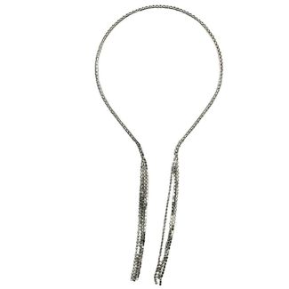 Silver Diamante 2 Row Metal Aliceband with Chain Tassel - 0.8cm Wide