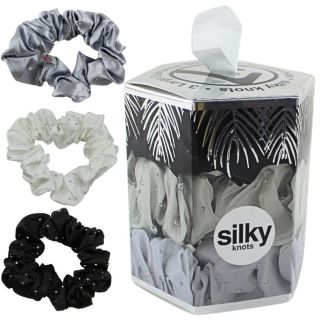 3pcs W7 Large Diamante Mulberry Silk Hair Scrunchies - Assorted