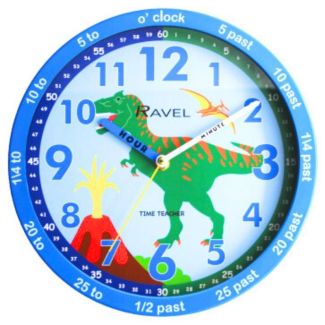 Wholesale Ravel Kids Time Teacher Wall Clock 25cm - Blue Dino