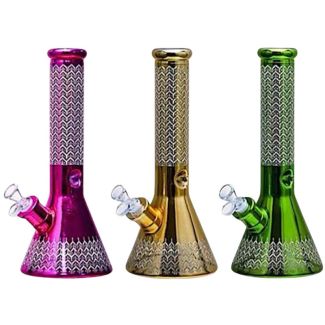 Zigzag Line Design Glass Waterpipe - Assorted (12.5inch)