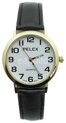 Wholesale Unisex Pelex Classic Round Dial Leather Strap Watch - Black & Gold