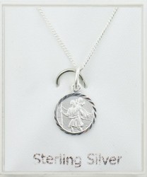 Sterling Silver Small St Christopher Pendant Necklace (10mm)