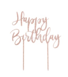 "Happy Birthday" Acrylic Glitter Cake Topper - Rose Gold 