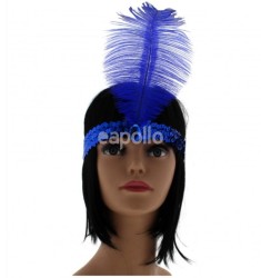 Large Feather Headband with Sequins and Crystal - Royal Blue