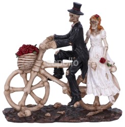 Hitch a Ride Bicycle Riding Skeleton Lovers Wedding Figurine - 14.5cm 