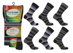 Men's Non Elastic Striped Design Socks - Flexi Top (3 Pair Pack) - Asst