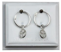Sterling Silver Peace Symbol Dangle Hoop Earrings 12mm 