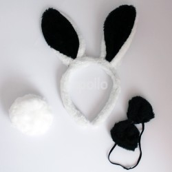Animal Ear And Tail Set - Bunny Design (Black And White)