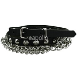 Leather 1 Row Conical Studded Belt With Chain Black (M) Wholesale