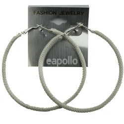 Silver Textured Hoop Earrings - 7cm