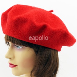 Ladies Acrylic Felt Beret Hat - Red 