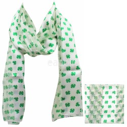 Wholesale St. Patrick's Day Shamrock Print Satin Stripe Scarves - Cream