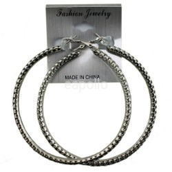 Silver Hole Design Hoop Earrings - 8cm