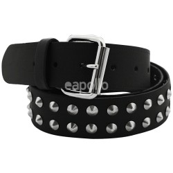 Leather 2 Row Conical Studded Belt Black (S) Wholesale