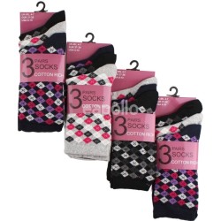 Wholesake Ladies Cotton Rich Design Socks (3 Pair Pack) - Asst.