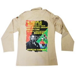 "A People Without..."- Marcus Garvey Buttoned Shirt Jacket - Khaki