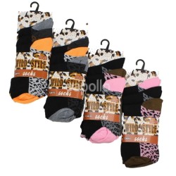 Wholesale Ladies Wild Style Animal Print Design Socks ( 3 Pair Pack)- Assorted