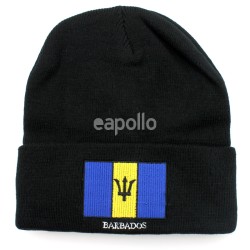Black Turn up Beanie Hat - Barbados Flag Embroidery