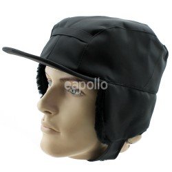 Black Waterproof Trapper Hat With Furry Ear Flaps