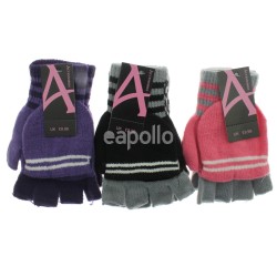 Girls Striped Capped Gloves - Assorted Colours