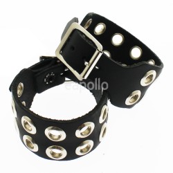 2 Row Black Studded Leather Bracelet With Eyelets