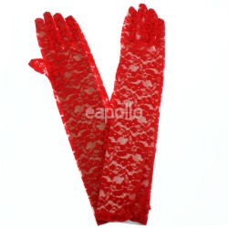 Ladies Long Lace Gloves With Fingers - Red