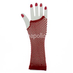 Long Ladies Fishnet Gloves - Red