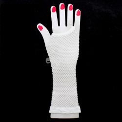Long Ladies Fishnet Gloves - White