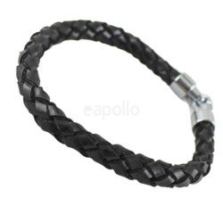 Men's Plaited Leather Bracelet - Black 