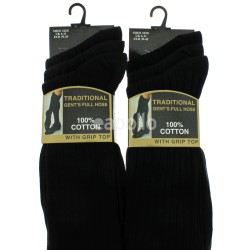 Mens Traditional Full Long Hose Socks 100% Cotton (Black)
