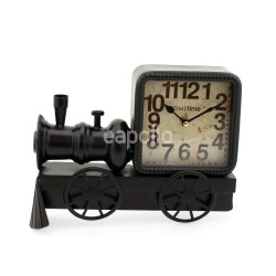 Metal Mantel Clock (Black Locomotive Train) - 24cm