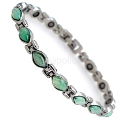 Wholesale Magnetic Bracelet With 13 Magnets - Silver With Jade Green Stones