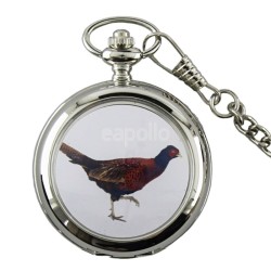 Wholesale Pheasant Print Pocket Watch with Chain - Silver