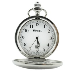 Ravel Design Polished Pocket Watch with Date Display - Silver