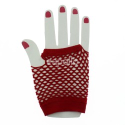 Short Ladies Fishnet Gloves - Red