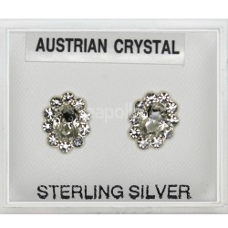 Silver Austrian Crystal Oval Studs-Clear(10mm)