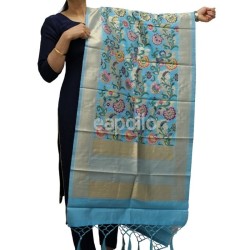 Ladies Chanderi Silk Floral Design Soft Ethnic Dupatta - Sky Blue 