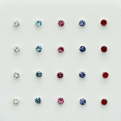 Sterling sunflower Silver Crystal Nose Studs - Asst. Colours (2mm)