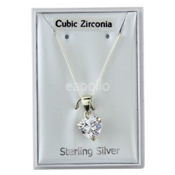 Sterling Silver Cubic Zirconia Heart Shape Pendant Necklace (8mm)