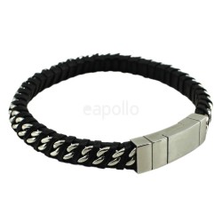 Tribal Steel Curb Leather Bracelet  