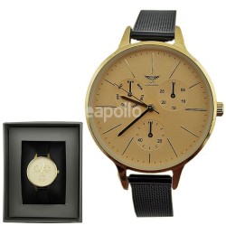 Wholesale NY London 3 Dial Design Watch with Metal Strap - Gold/Black