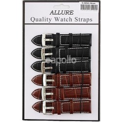 'Allure' Black and Brown Croc Grain Stitched Leather Watch Straps - 22mm
