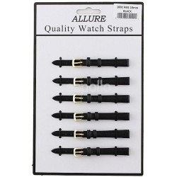 Wholesale Allure Black Leather Watch Straps - Gold Buckle - 10mm