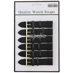 Wholesale Allure Black Leather Watch Straps - Gold Buckle - 22mm
