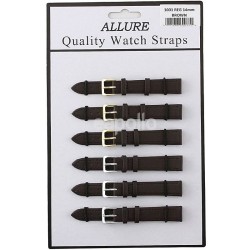Wholesale Allure Dark Brown Leather Watch Straps - Asst. Buckles - 14mm