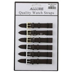 wholesale Allure Dark Brown Leather Watch Straps - Asst. Buckles - 16mm