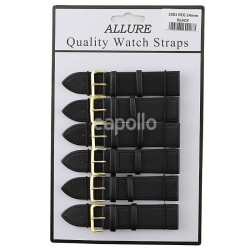 Wholesale Allure Black Leather Watch Straps - Gold Buckle - 24mm