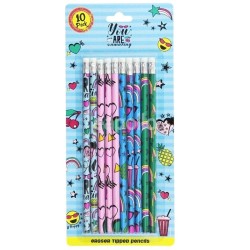 10 Pcs Eraser Tipped Pencils - Assorted Designs 